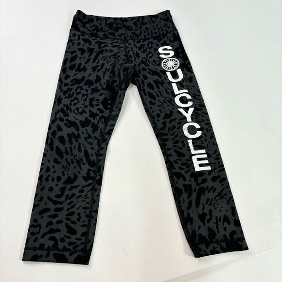 Soulcycle Leggings Womens 4 Black & Gray Leopard Print Mid-Rise Straight-Leg Act - Picture 1 of 10